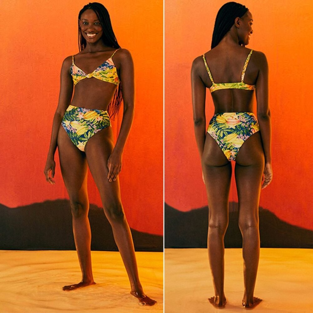 FARM Rio Caipirinha High Waist BIKINI BOTTOM XS Multi Tropical Floral NEW $85